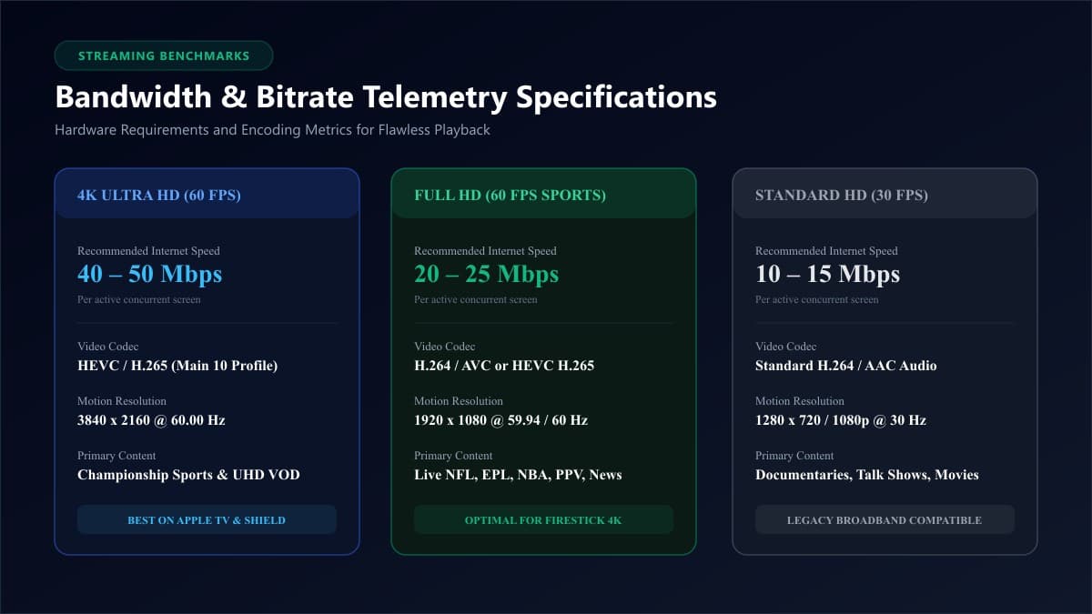 Hardware IPTV video streaming encoder connected via Ethernet with real-time network throughput and packet telemetry display