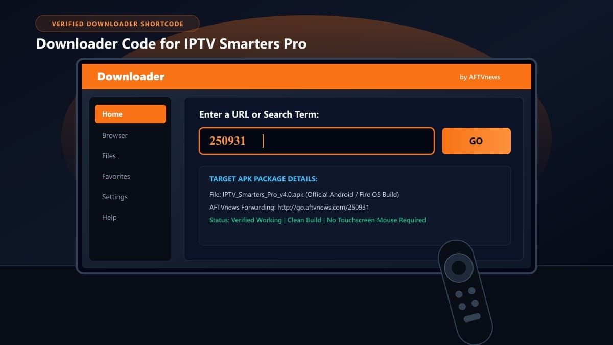 Fire TV screen displaying the Downloader app URL search bar with the numeric code 250931 entered