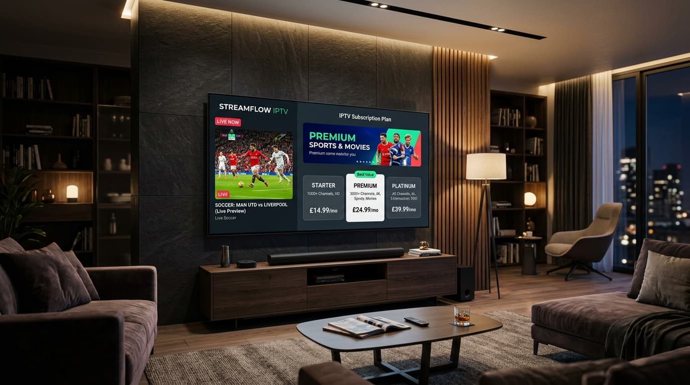 Comparison of flexible IPTV subscriptions displayed on a modern tablet interface showing monthly and annual streaming packages